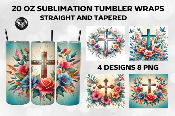 Christian Cross Tumbler Wrap 20oz Skinny Graphics & Tumbler Wraps