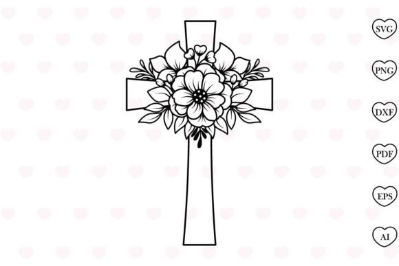 Floral Cross SVG Graphics & Print Templates